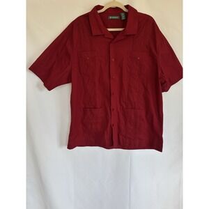 Cubavera Men's Size XXL Short Sleeve Embroidered Button Up Shirt Red Pockets
